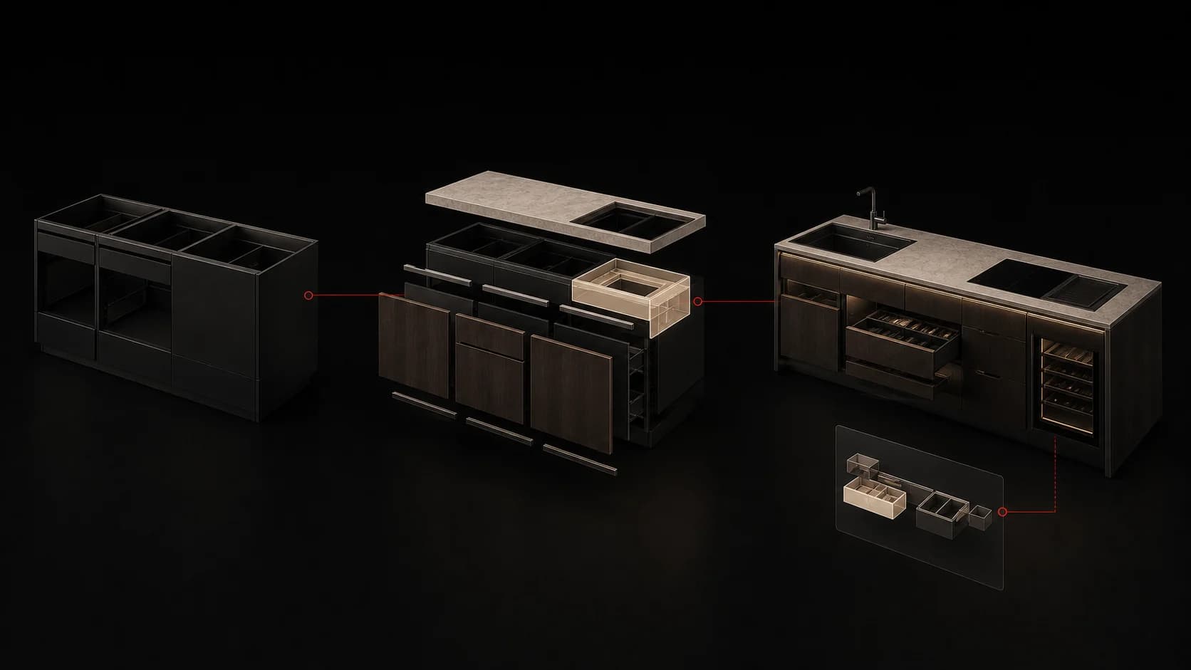 Rozloženie 3D kuchynského konfigurátora na model, komponenty a cenovú logiku
