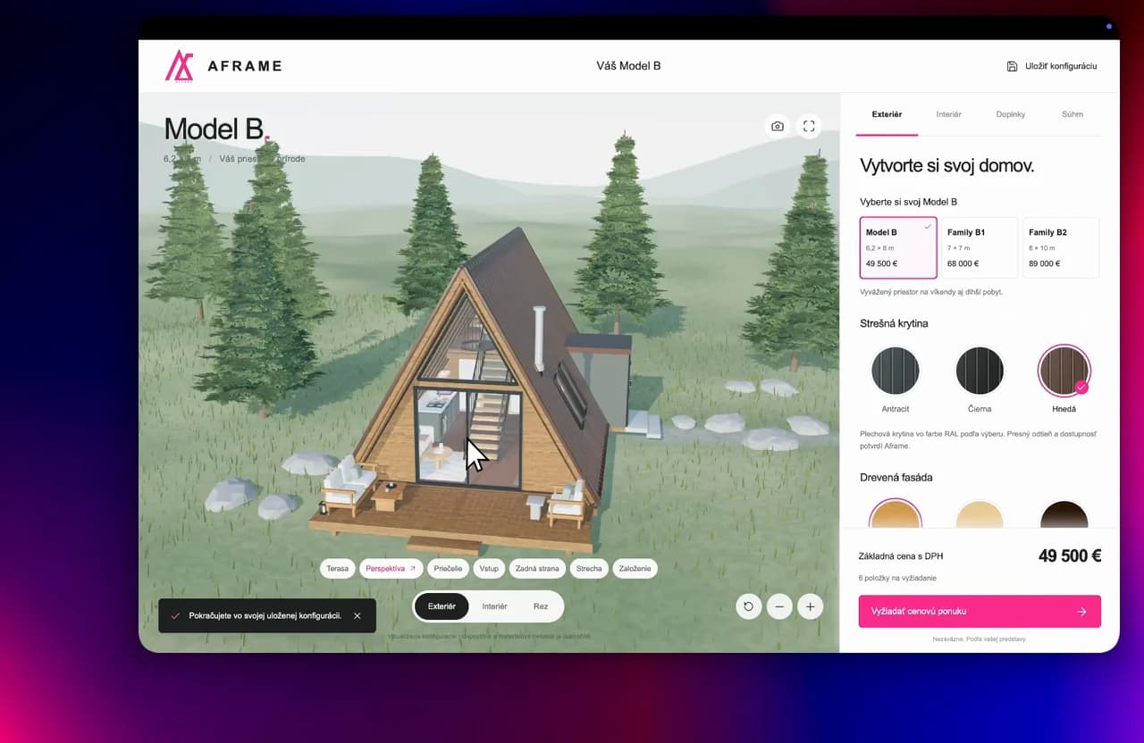 3D model domu v konfigurátore A-frame