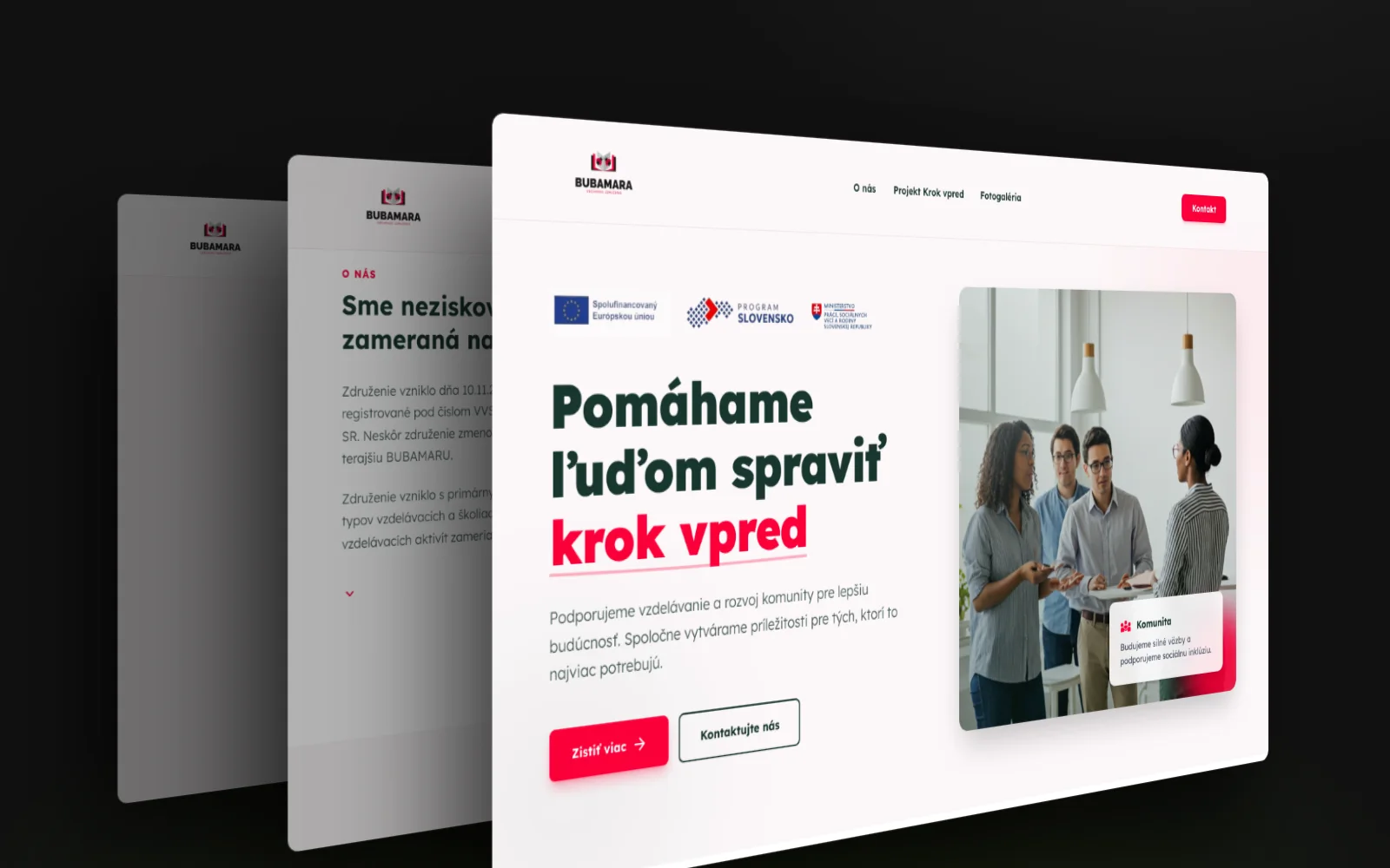 BUBAMARA – ukážky stránok webu