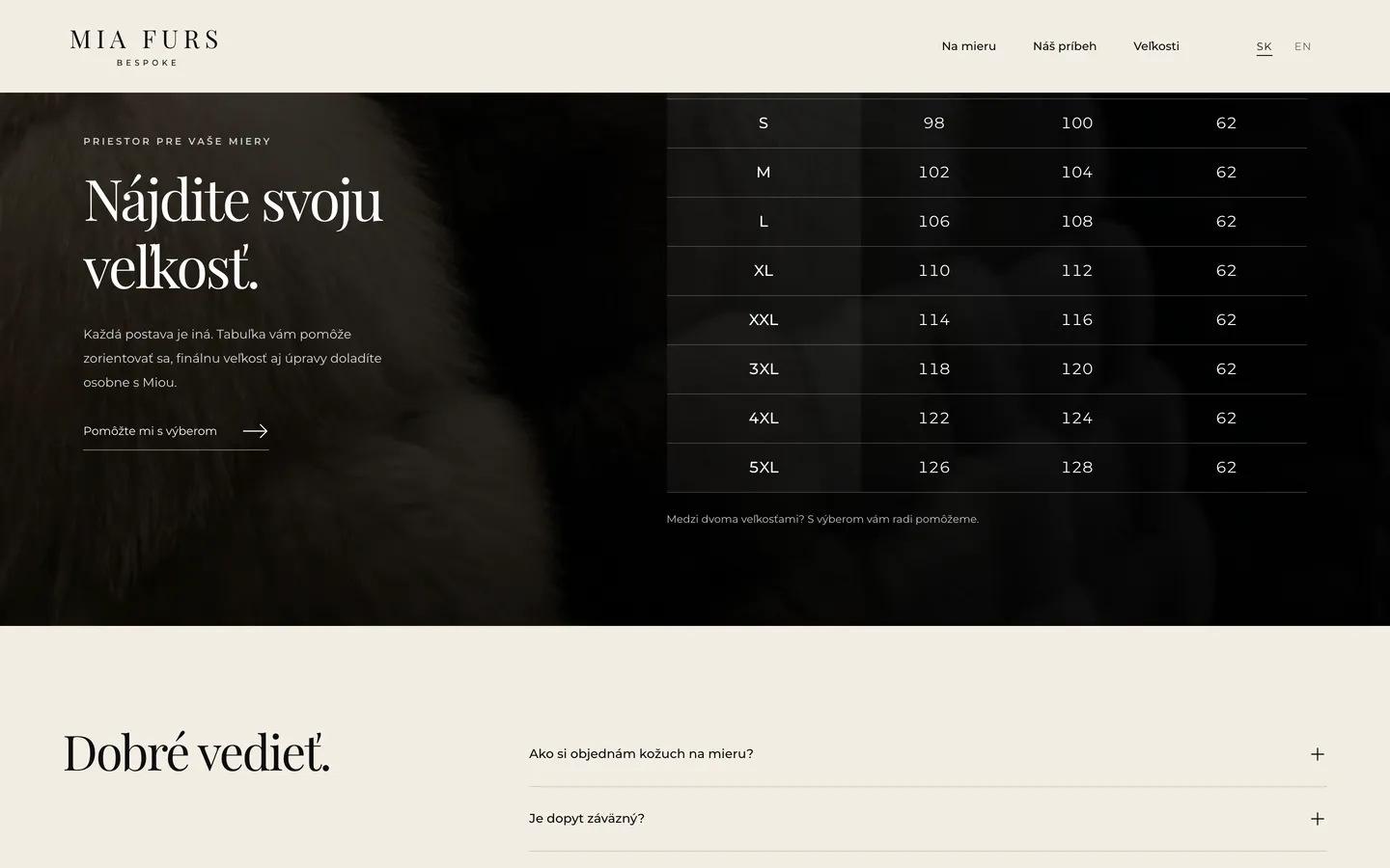 MIA FURS – Velikost
