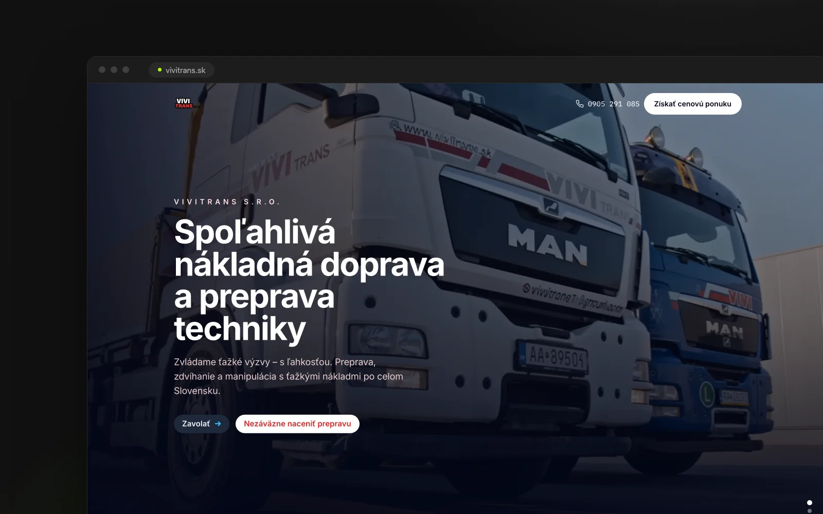 VIVI TRANS – Ukážka webu 2